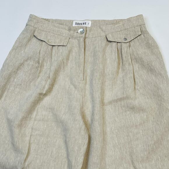 Sovere Pants Womens Medium Beige Linen Wide Leg Pleated High Rise Relaxed Fit - Picture 5 of 9